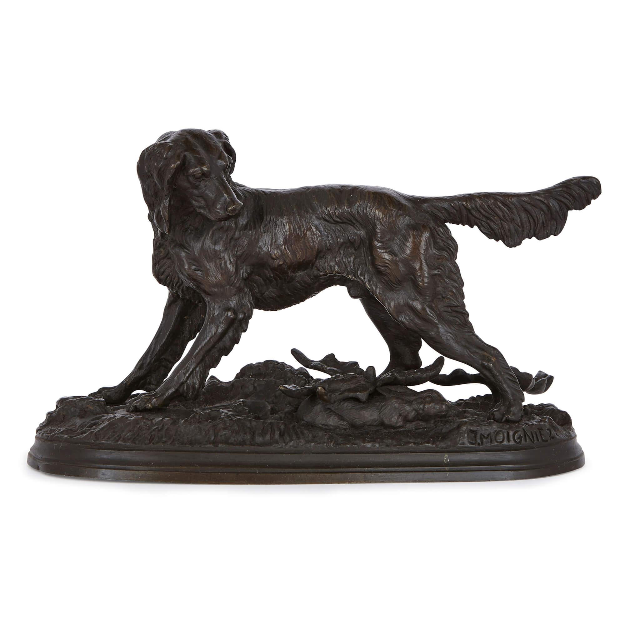 Belle Époque Pair of Antique French Bronze Sculptures of Dogs