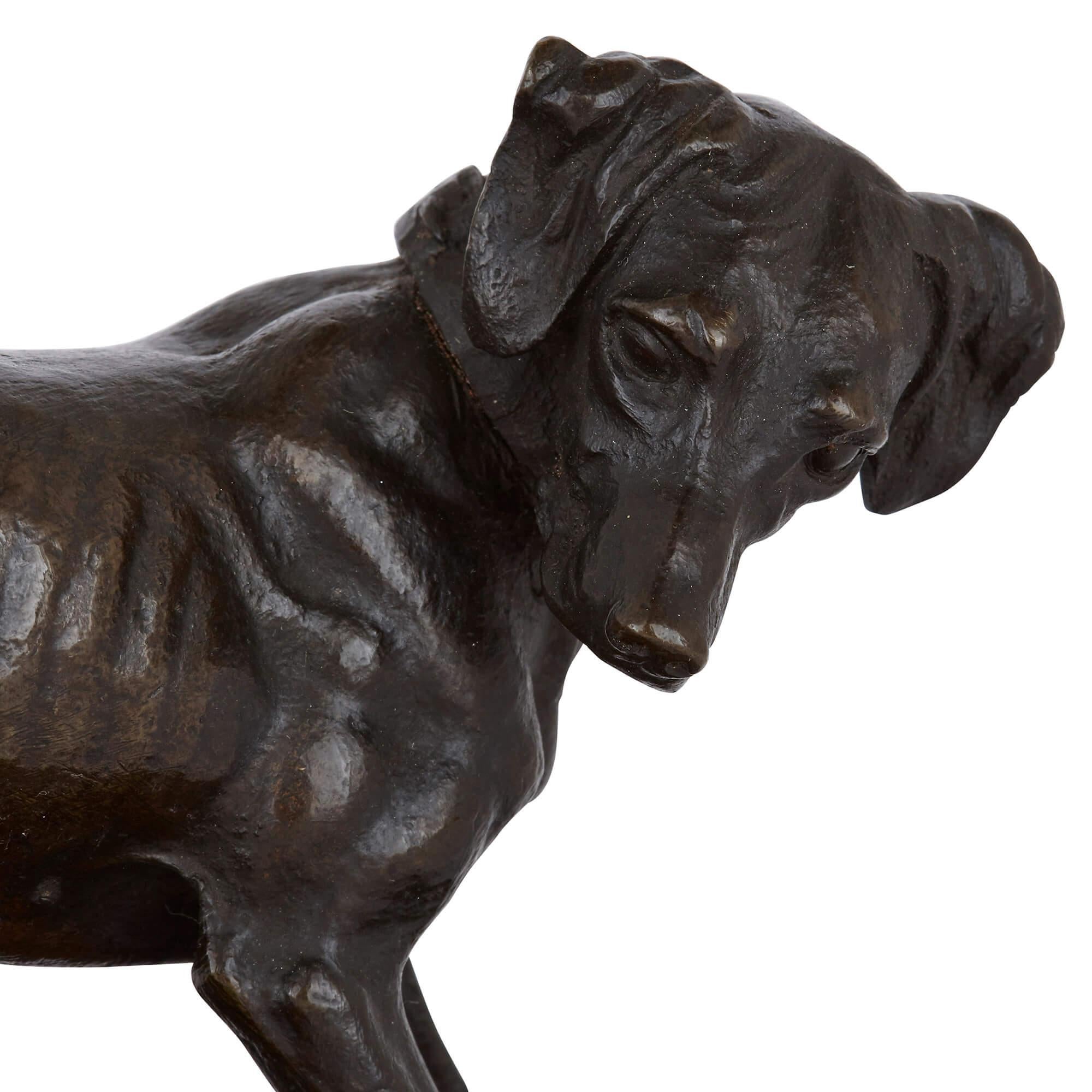 Patinated Pair of Antique French Bronze Sculptures of Dogs