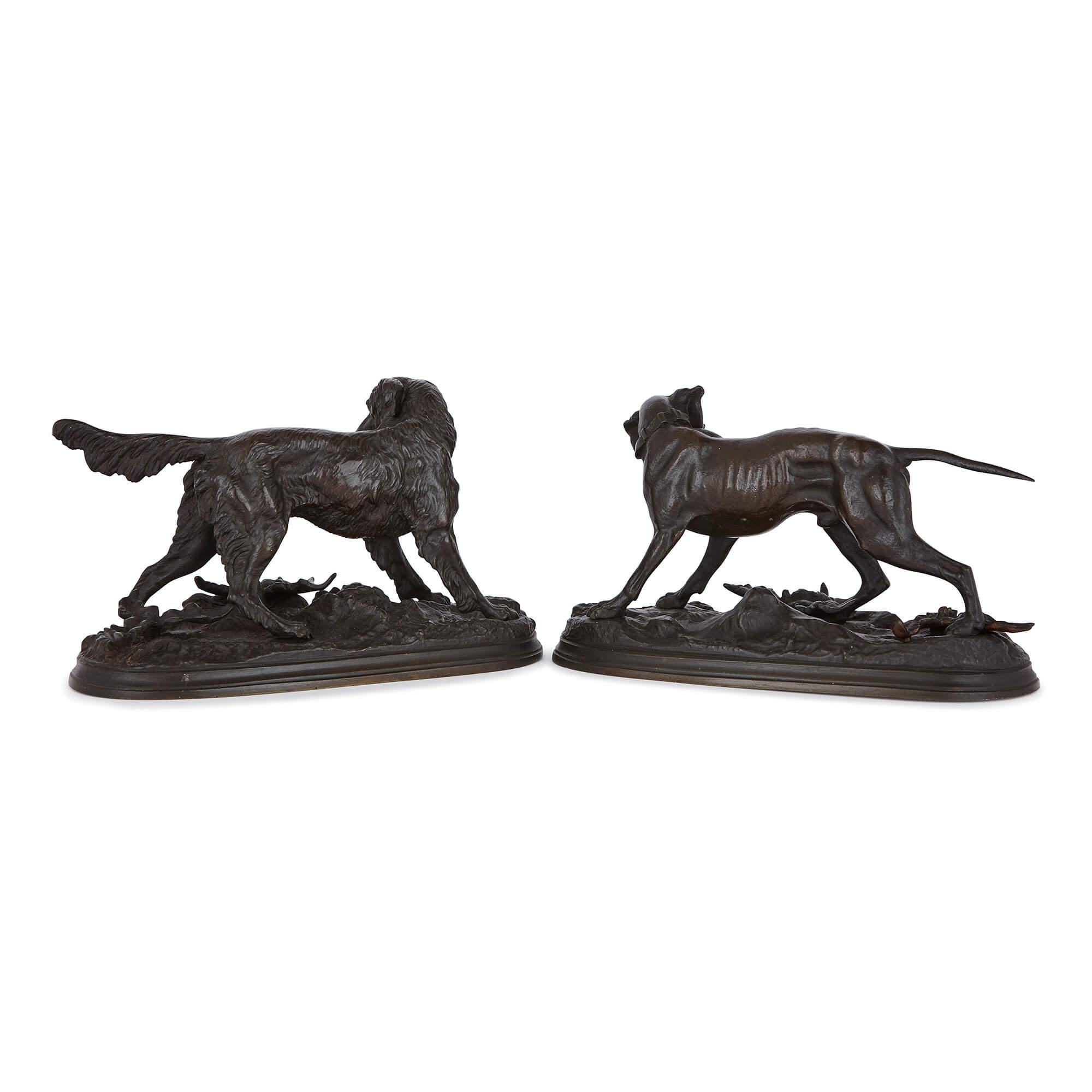 19th Century Pair of Antique French Bronze Sculptures of Dogs