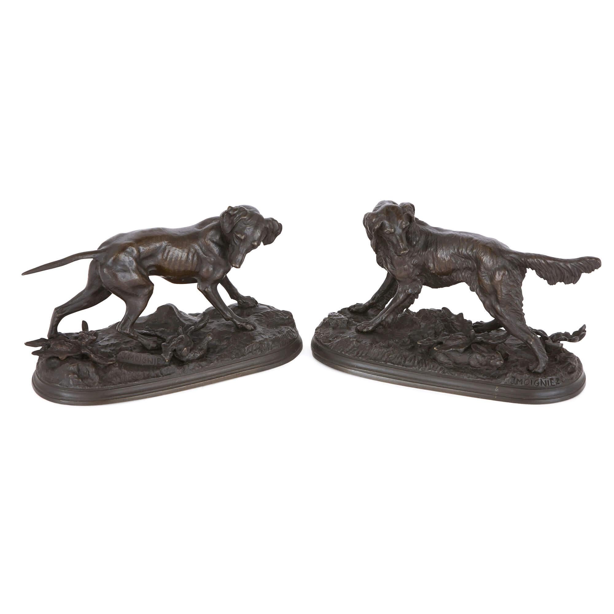 Pair of Antique French Bronze Sculptures of Dogs