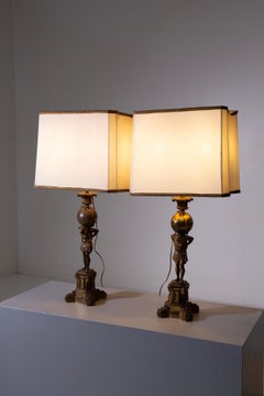 Pair of antique French bronze table lamps