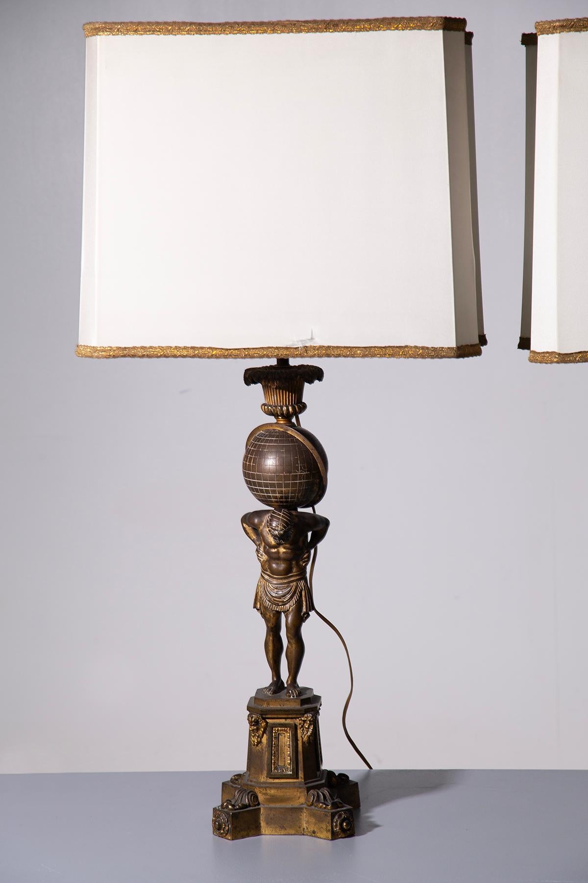 Late 18th Century Pair of antique French bronze table lamps For Sale