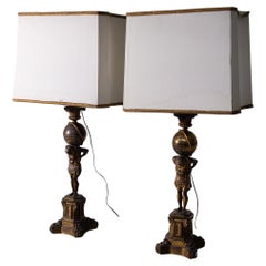 Pair of antique French bronze table lamps