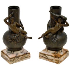 Pair of Antique French Bronze Urns by L. Moreau