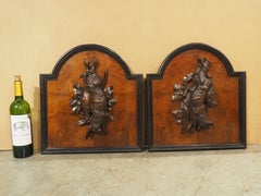 Pair of Antique French Burlwood Hunt Plaques, Early 1900s