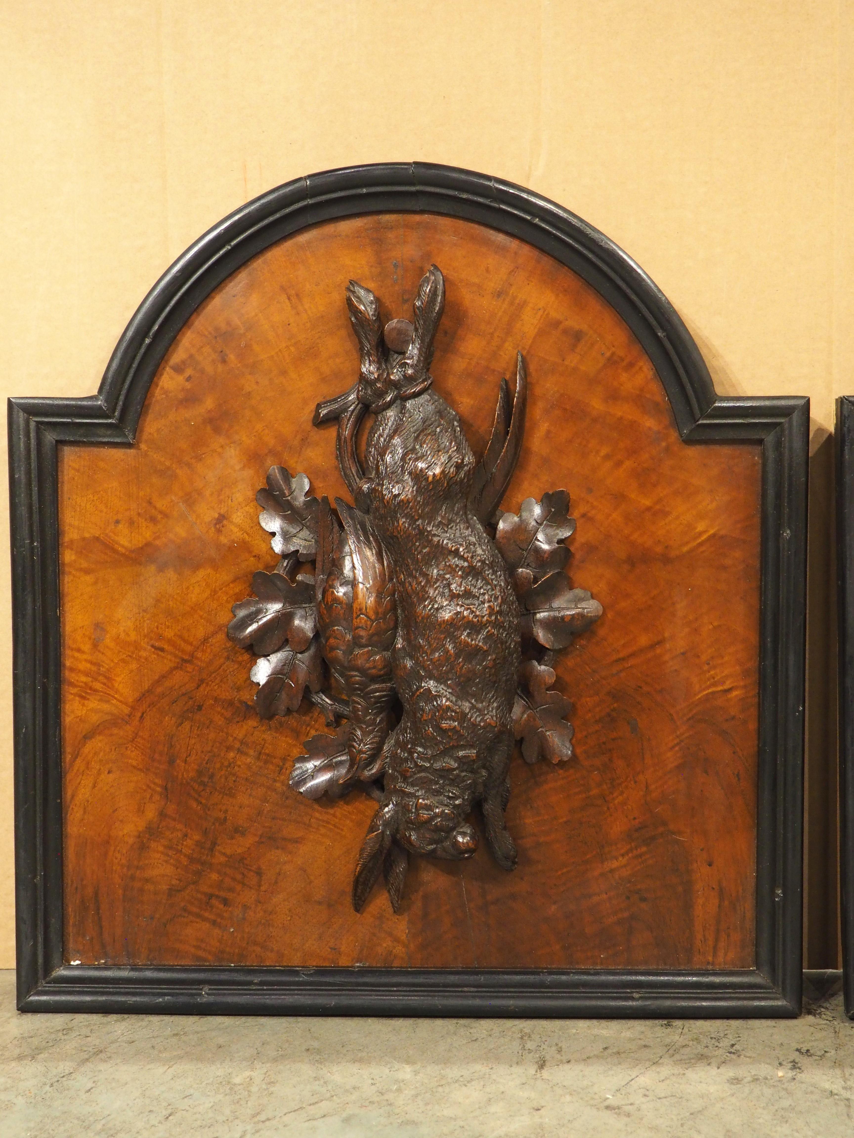 20th Century Pair of Antique French Burlwood Hunt Plaques, Early 1900s For Sale