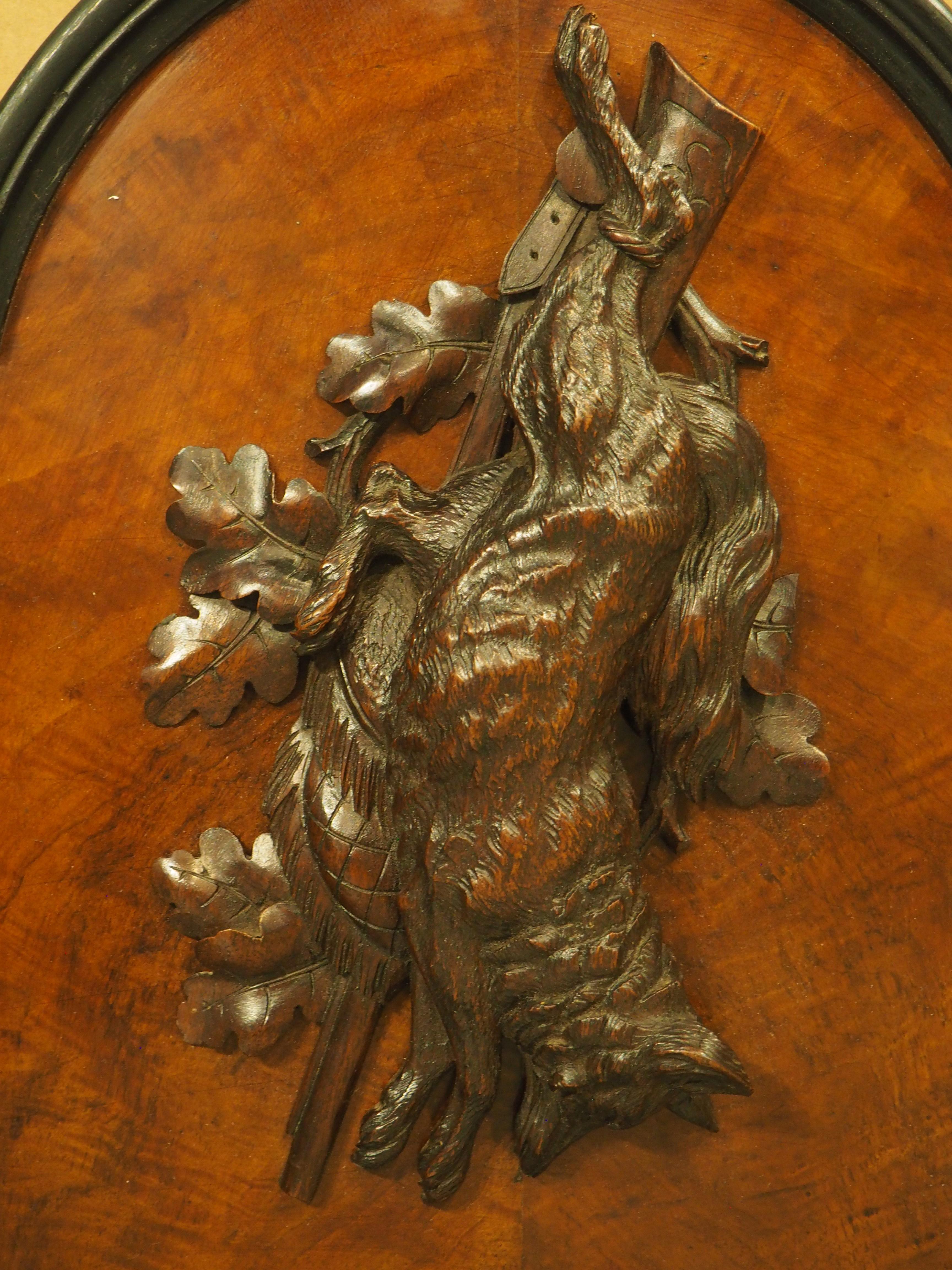 Pair of Antique French Burlwood Hunt Plaques, Early 1900s For Sale 2