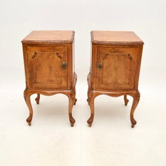 Pair of Antique French Burr Walnut Bedside Cabinets