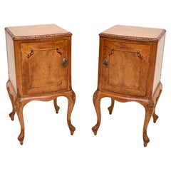 Pair of Antique French Burr Walnut Bedside Cabinets