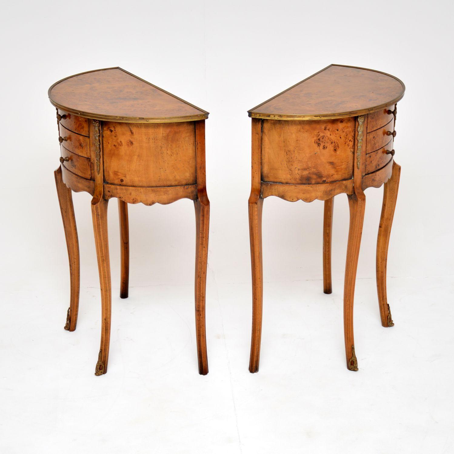 Pair of Antique French Burr Walnut Side Tables 3