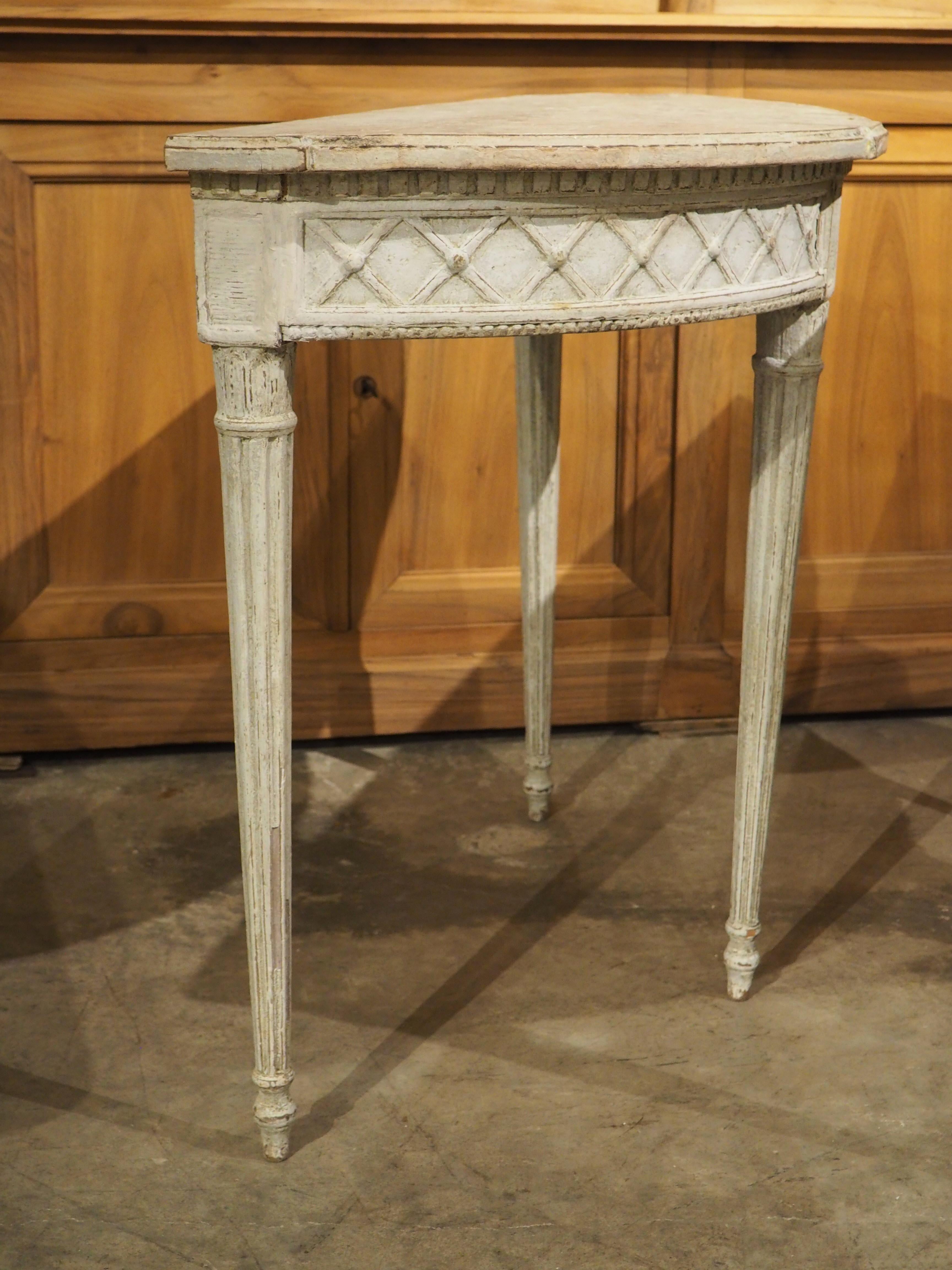 Pair of Antique French Carved and Painted Louis XVI Demi-Lune Tables, Circa 1880 5