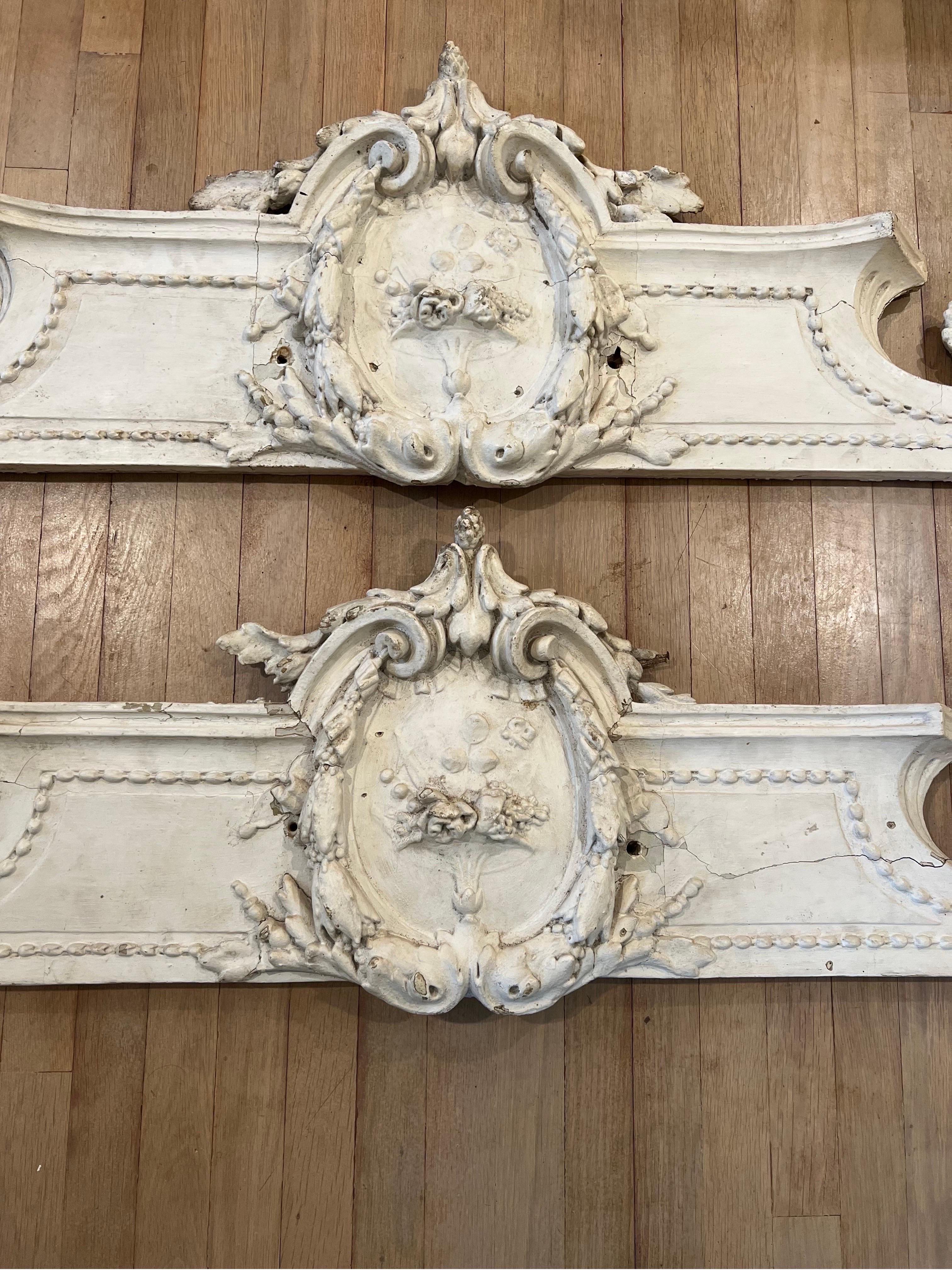 Hand-Carved Pair of Antique French Carved Architectural Wood Pediment Fragments/Remnants  For Sale