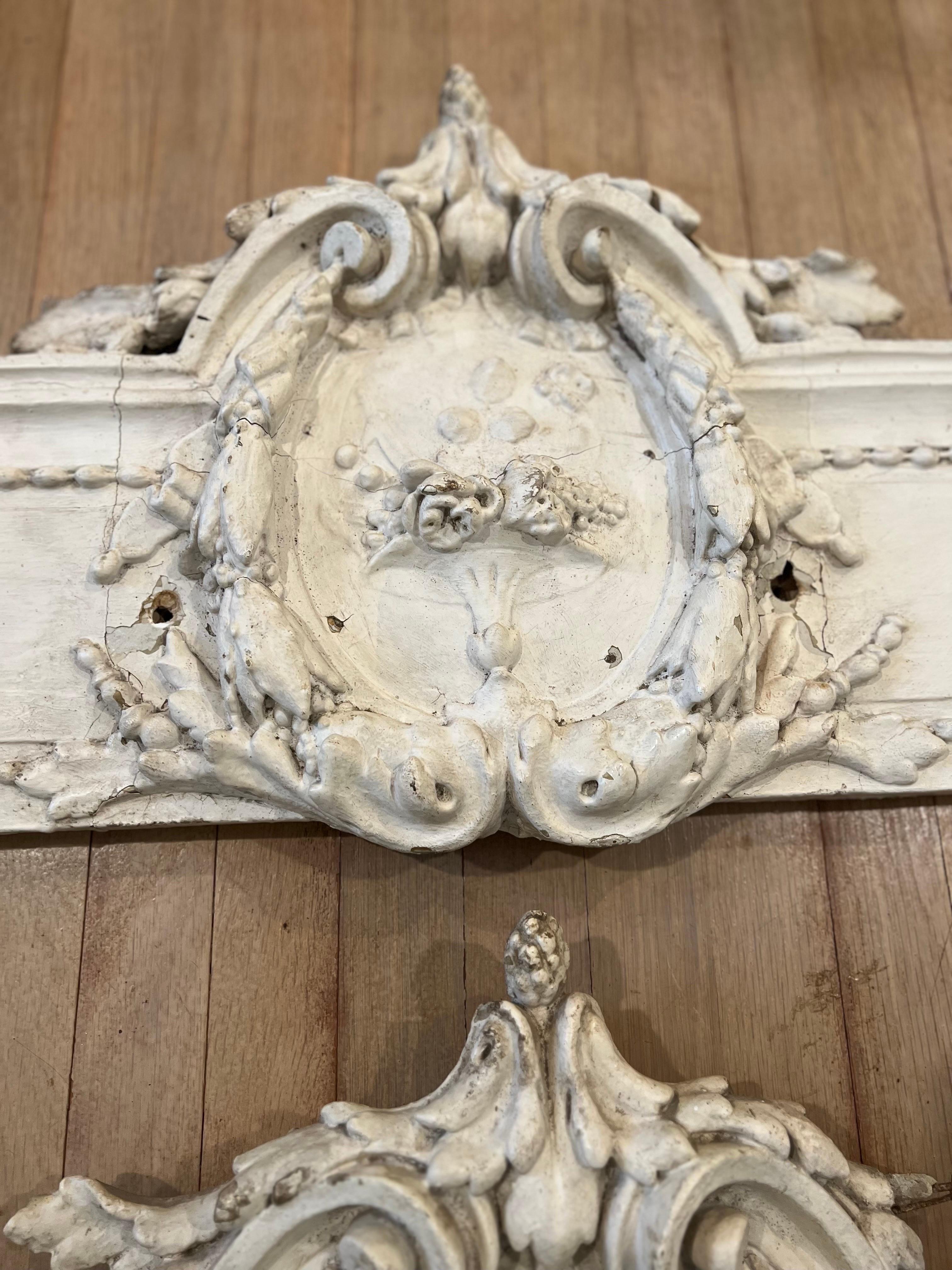 Hand-Carved Pair of Antique French Carved Architectural Wood Pediment Fragments/Remnants  For Sale