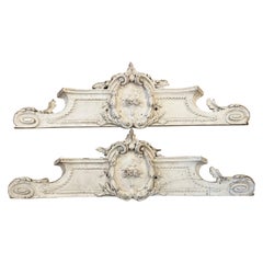 Pair of Antique French Carved Architectural Wood Pediment Fragments/Remnants