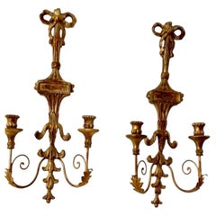 Pair of Antique French Carved & Gilded Wood Sconces
