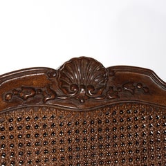 Pair Of Antique French Carved Mahogany & Cane Tall Wing Back Chairs c1930