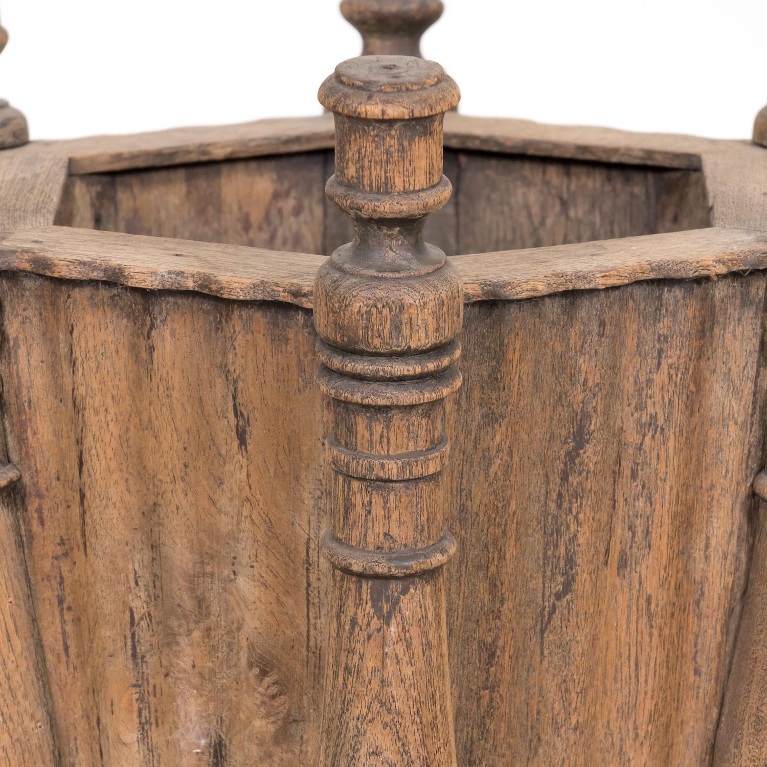 Pair of Antique French Carved Oak Hexagonal Planters or Jardinieres For Sale 1