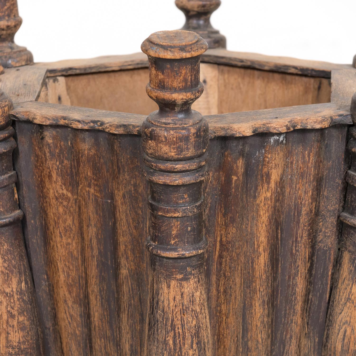 Pair of Antique French Carved Oak Hexagonal Planters or Jardinieres For Sale 2