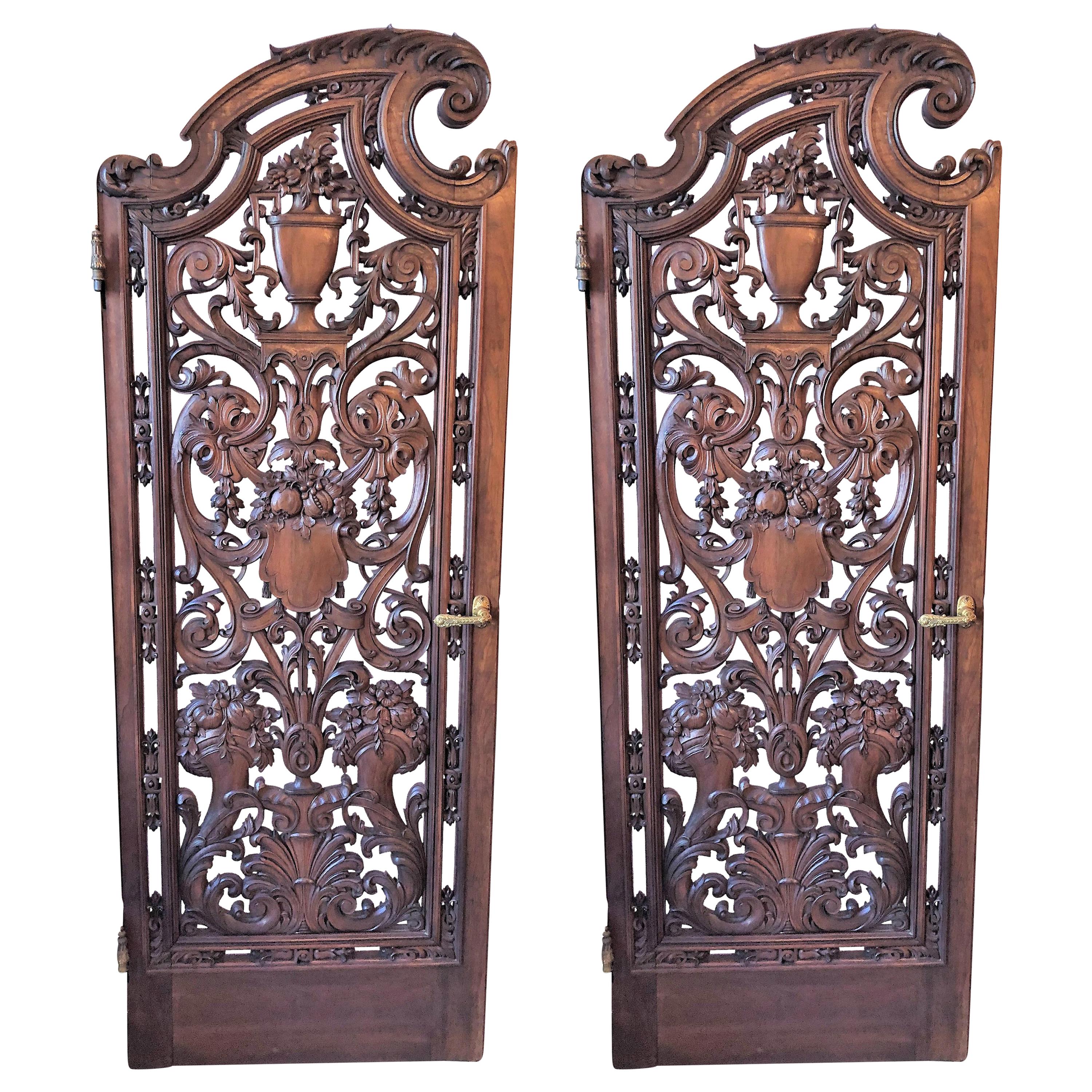 Pair of Antique French Carved Walnut Doors