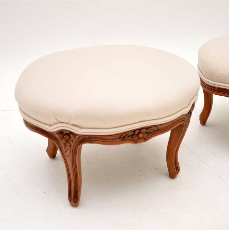 Pair of Antique French Carved Walnut Foot Stools For Sale at 1stDibs
