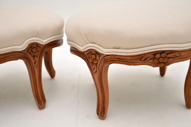 Pair of Antique French Carved Walnut Foot Stools For Sale at 1stDibs