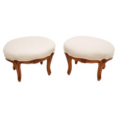 Pair of Antique French Carved Walnut Foot Stools