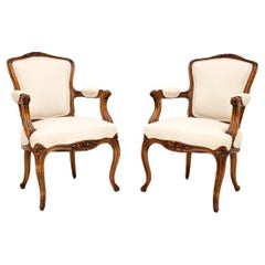 Pair of Antique French Carved Walnut Salon Armchairs Pair of Antique French Carved Walnut Salon Armchairs