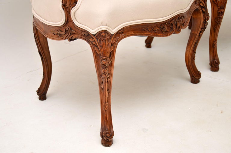 Pair of Antique French Carved Walnut Salon Chairs For Sale at 1stDibs