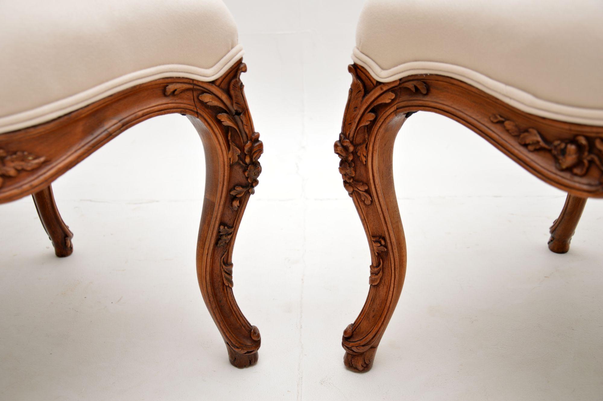 Pair of Antique French Carved Walnut Salon Chairs 5