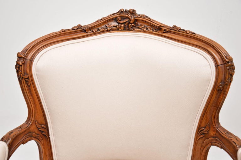 Pair of Antique French Carved Walnut Salon Chairs For Sale at 1stDibs