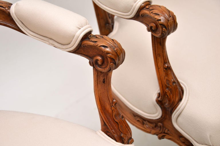 Pair of Antique French Carved Walnut Salon Chairs For Sale at 1stDibs