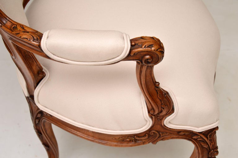 Pair of Antique French Carved Walnut Salon Chairs For Sale at 1stDibs