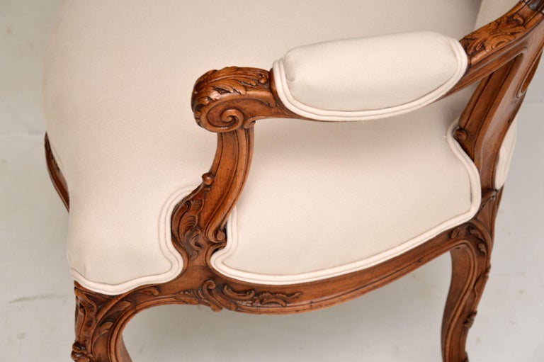 Pair of Antique French Carved Walnut Salon Chairs For Sale at 1stDibs