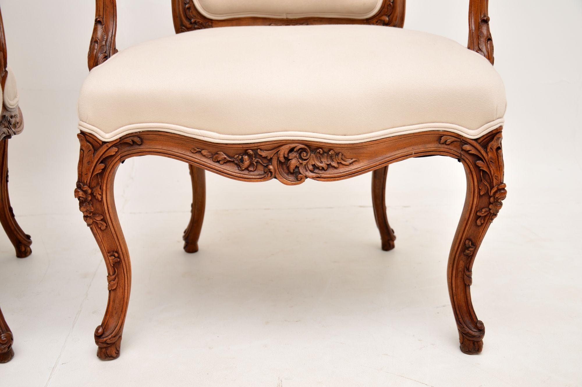Pair of Antique French Carved Walnut Salon Chairs 6