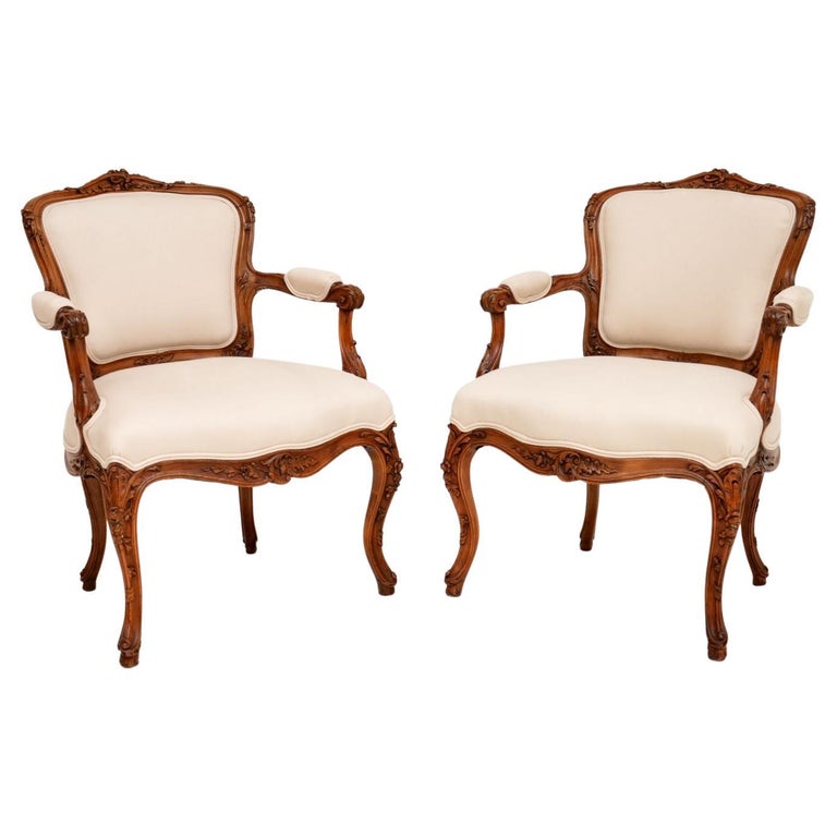 Pair of Antique French Carved Walnut Salon Chairs For Sale at 1stDibs