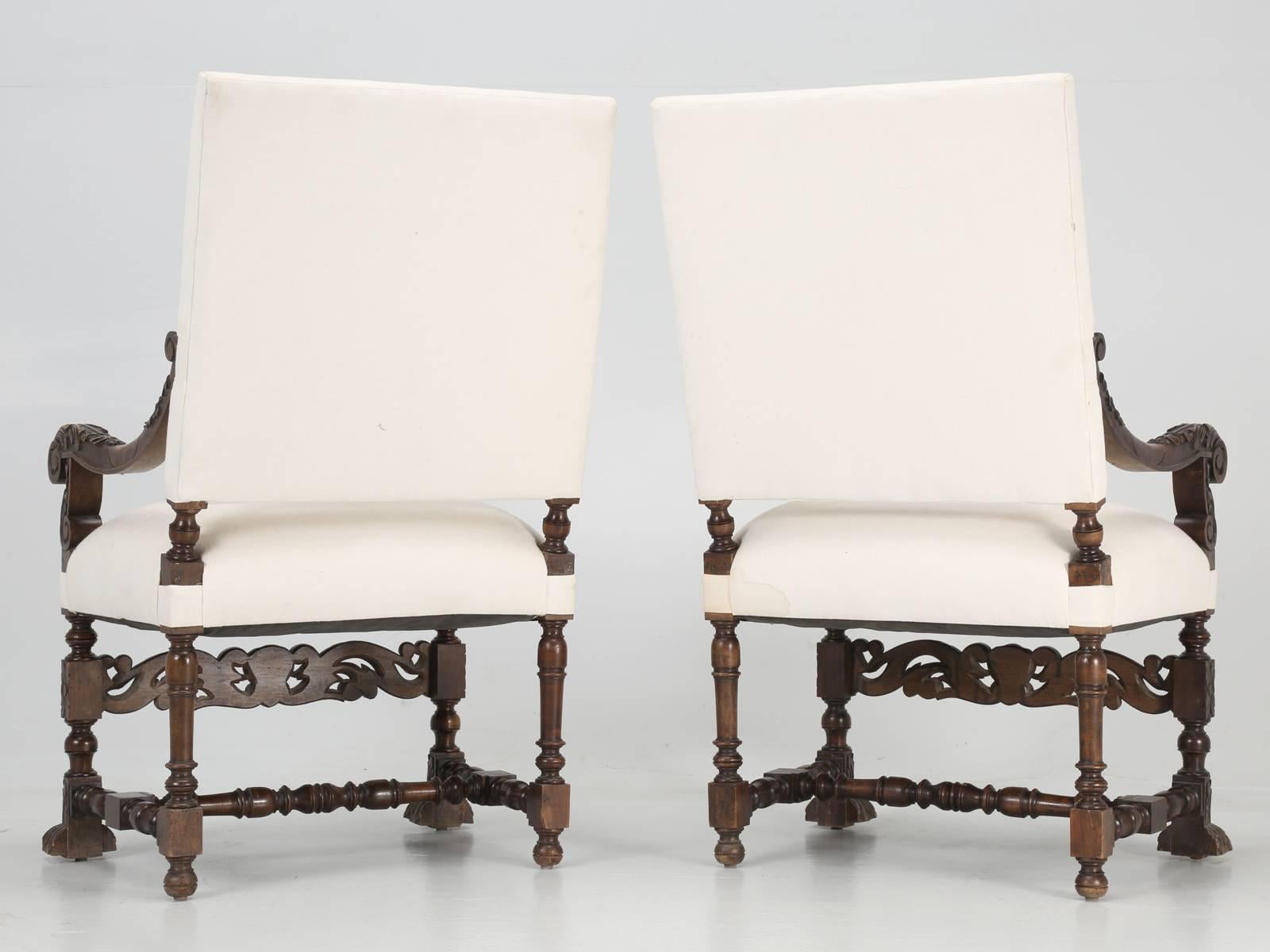 Pair of Antique French Carved Walnut Throne or Armchairs 5