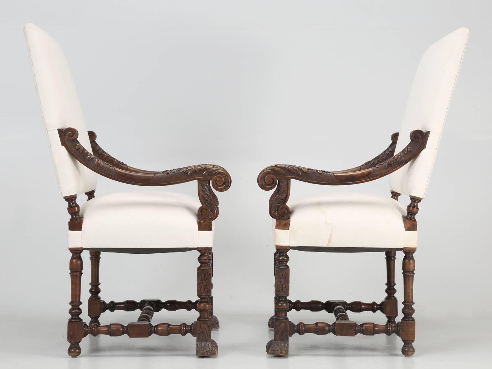 Pair of Antique French Carved Walnut Throne or Armchairs 4