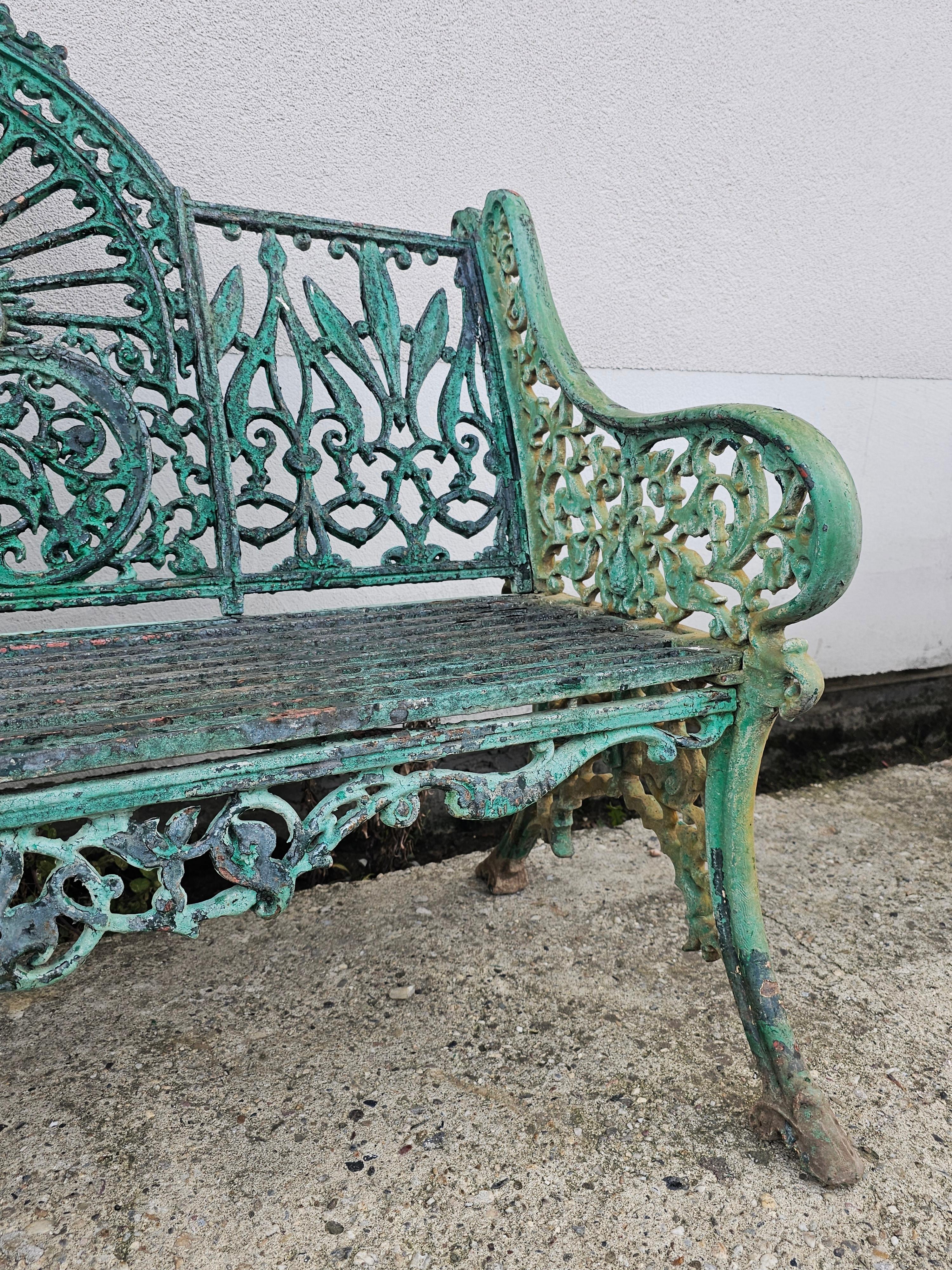 Late 19th Century Pair of Antique French Cast Iron Garden Benches painted green, 19th Century