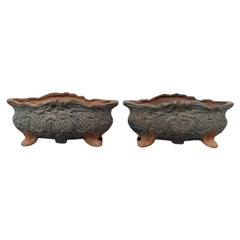 Pair of Antique French Cast Iron Garden Jardinieres Planters, circa 1900