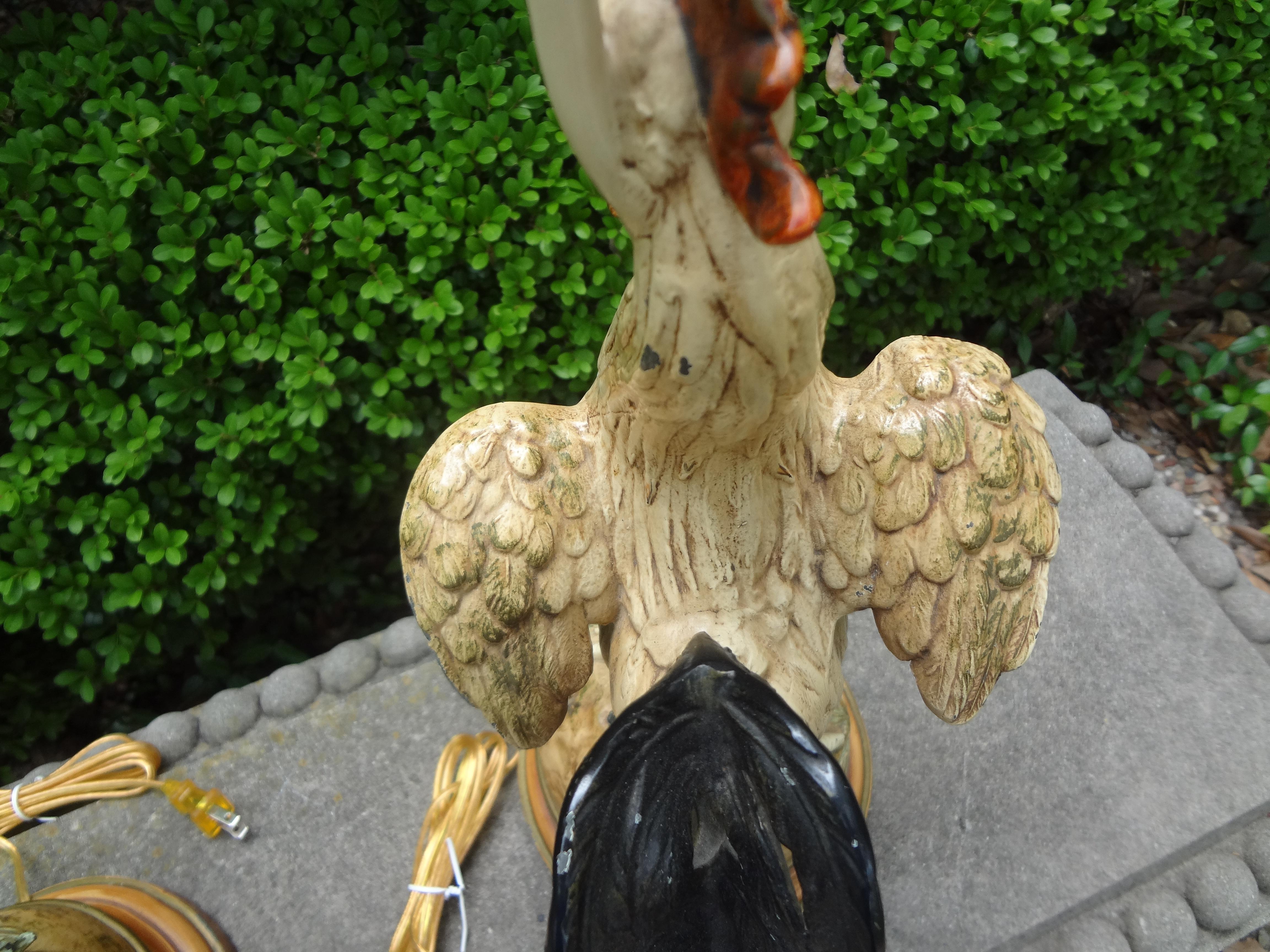Pair of Antique French Cast Iron Rooster Lamps For Sale 3