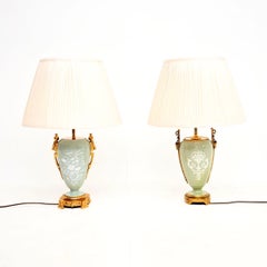 Pair of Antique French Ceramic Gilt Metal Table Lamps