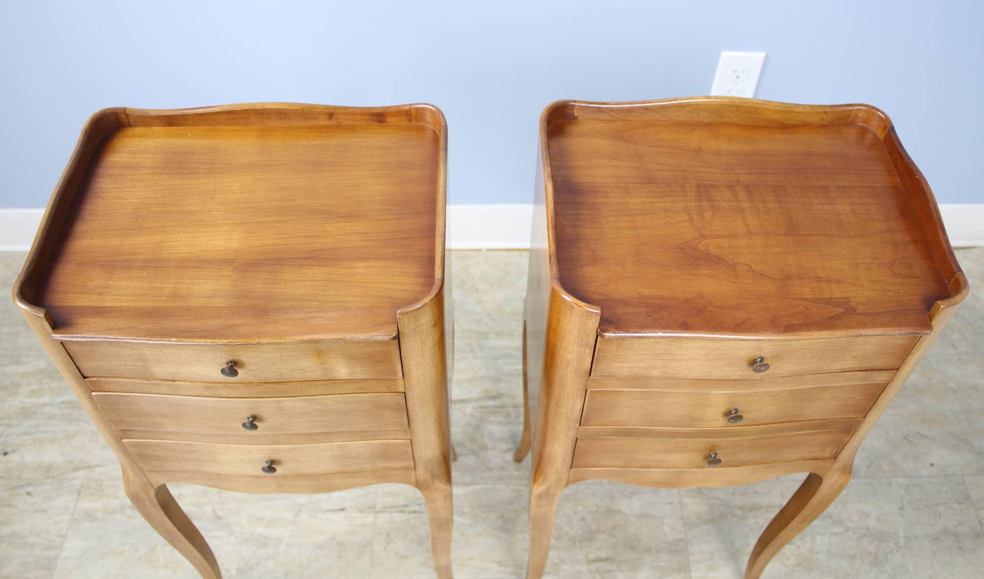Pair of Antique French Cherry Cabriole Leg Nightstands In Excellent Condition In Port Chester, NY