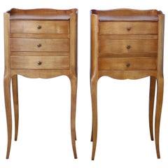 Pair of Antique French Cherry Cabriole Leg Nightstands