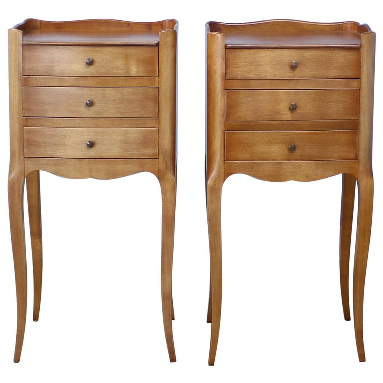Pair of Antique French Cherry Cabriole Leg Nightstands at 1stDibs
