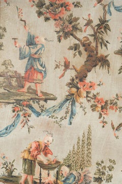 Pair of antique French Chinoiserie hand painted canvas panels