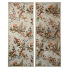 Pair of antique French Chinoiserie hand painted canvas panels