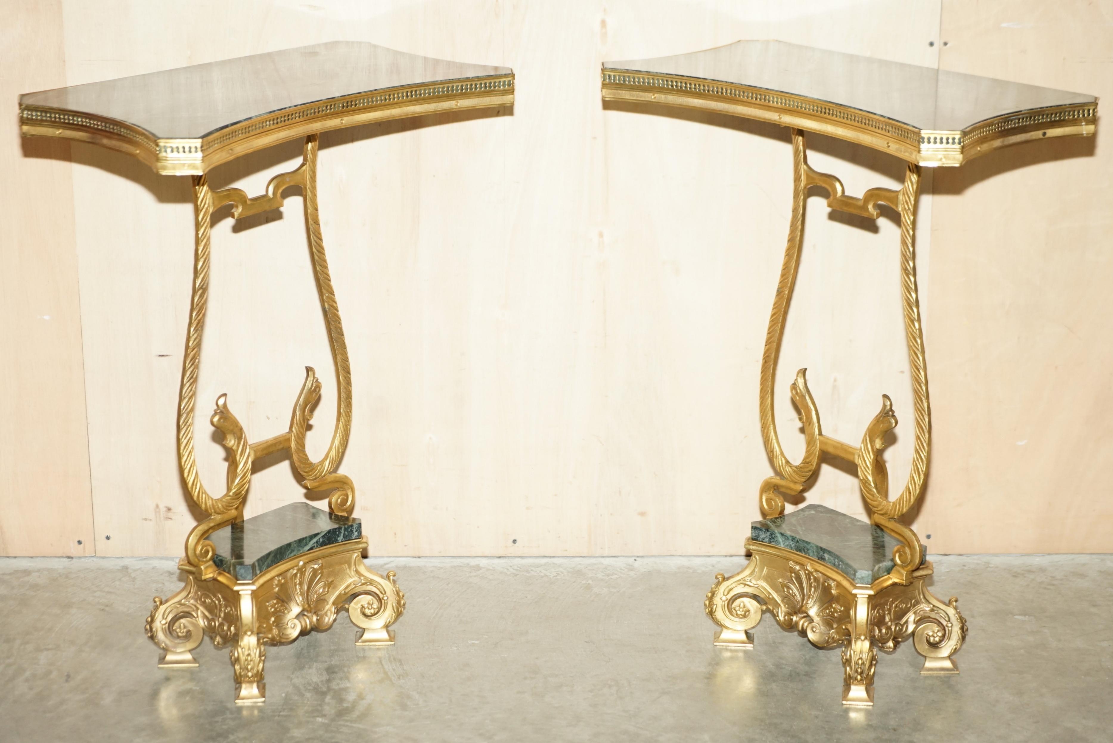 We are delighted to offer for sale this exquisite pair of circa 1880 French solid brass and green marble side end tables 

A very good looking well-made and decorative pair, the frames are solid brass with a gilt finish, the tops and bases are