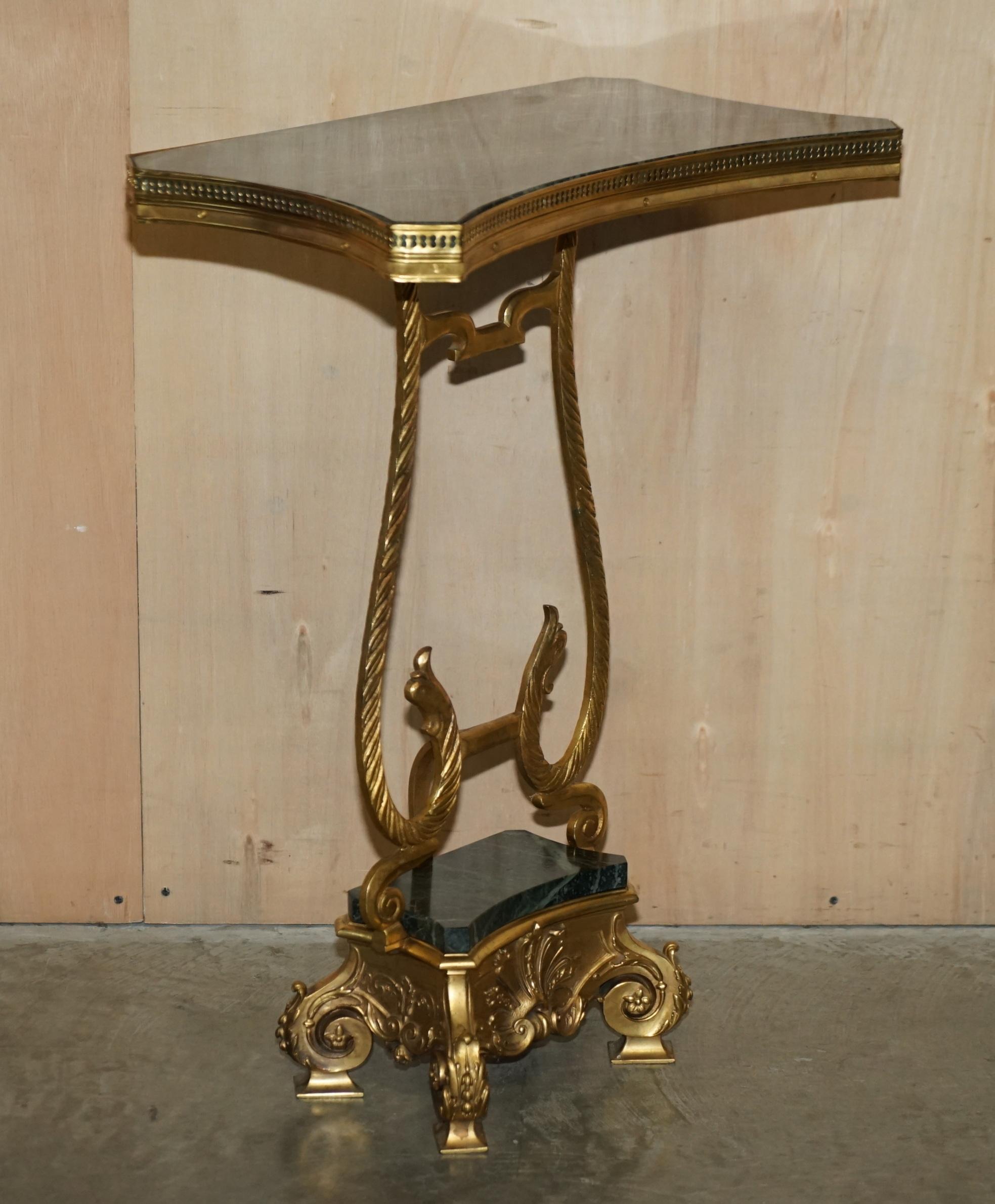 High Victorian Pair of Antique French circa 1880 Solid Brass & Green Marble Side End Tables For Sale