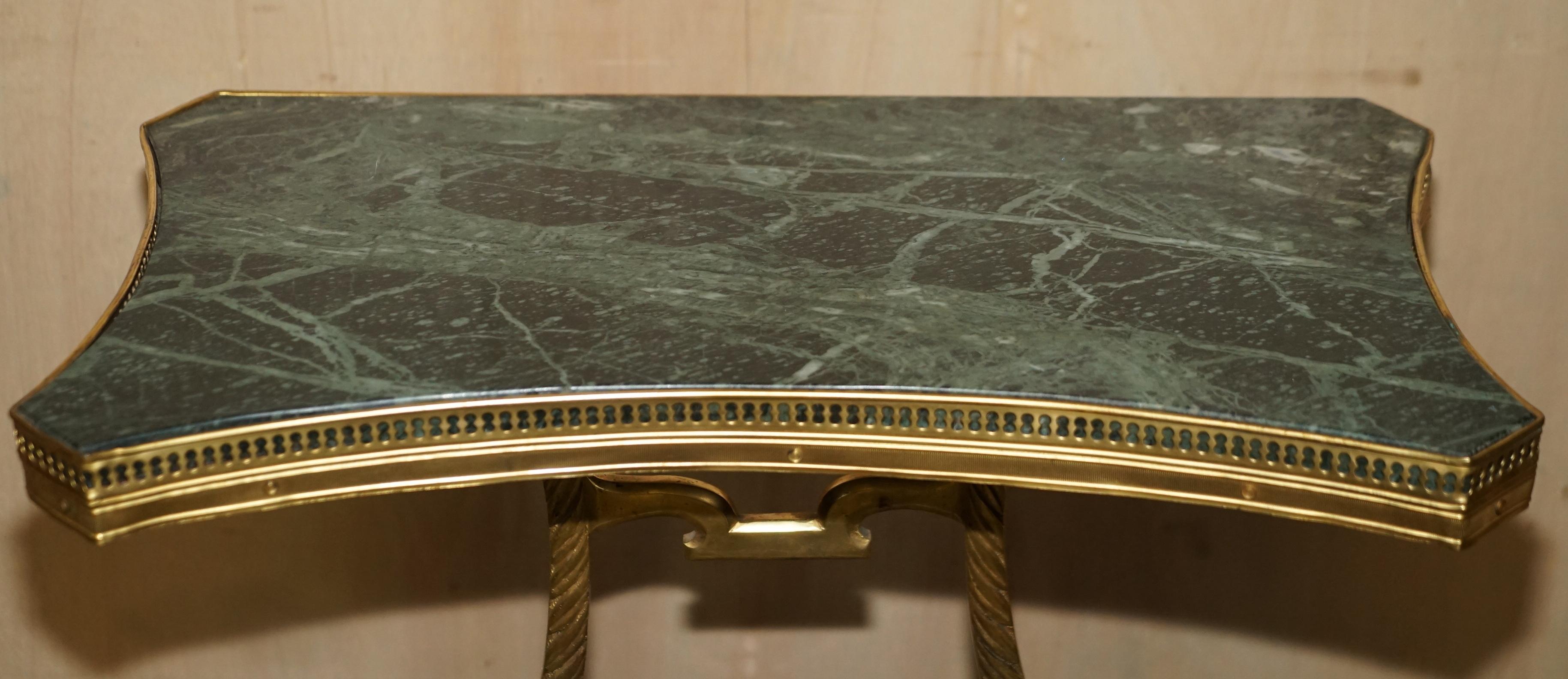 Late 19th Century Pair of Antique French circa 1880 Solid Brass & Green Marble Side End Tables For Sale