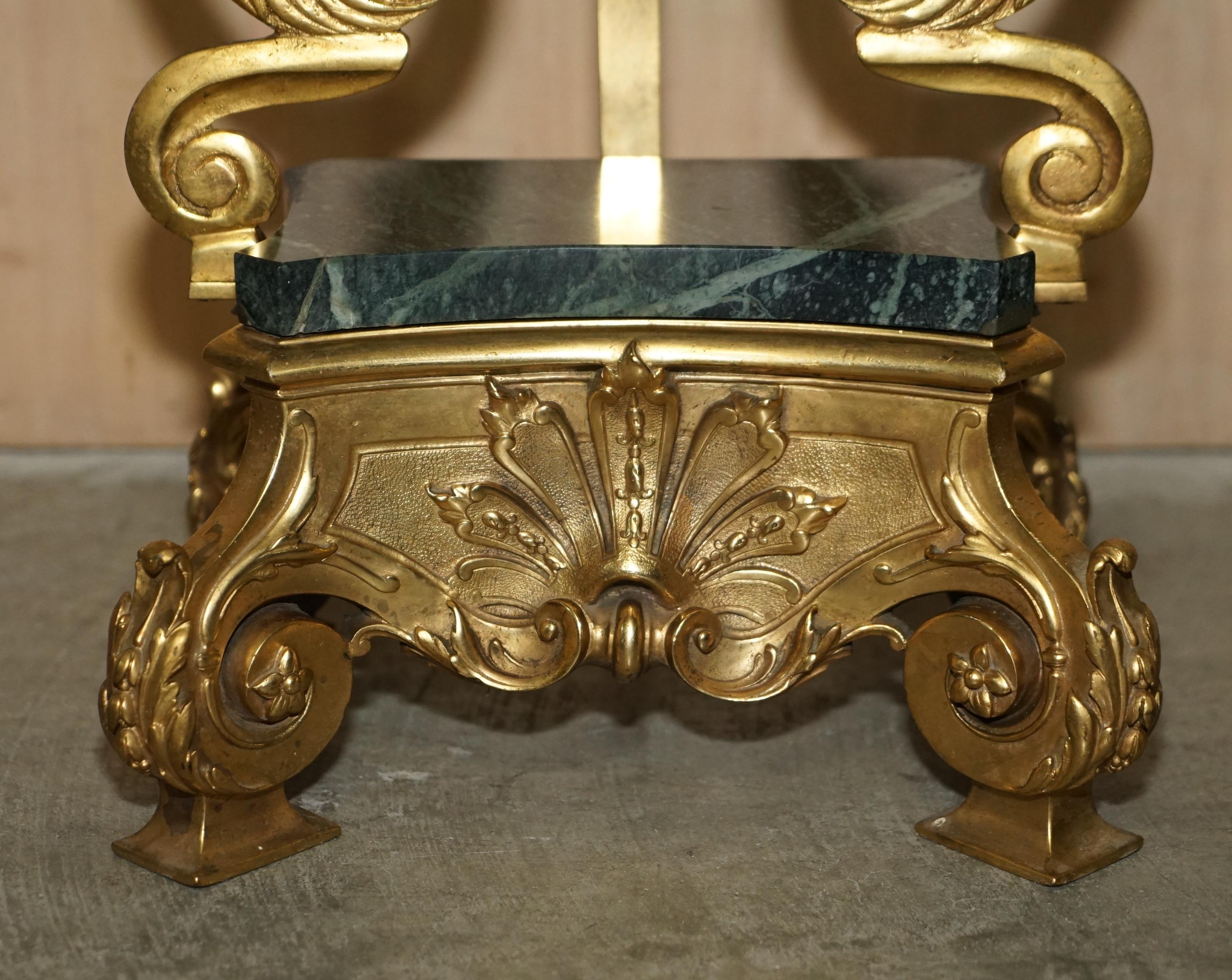 Pair of Antique French circa 1880 Solid Brass & Green Marble Side End Tables For Sale 3